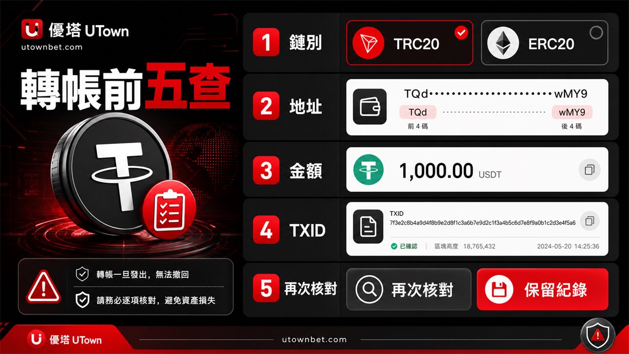 USDT 錢包地址鏈別與 TXID 檢查圖