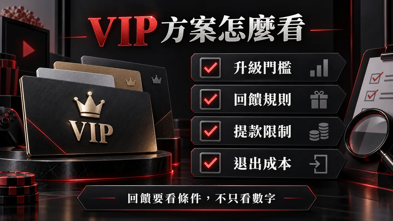 娛樂平台 VIP 方案比較：升級、回饋、提款與退出成本資訊圖