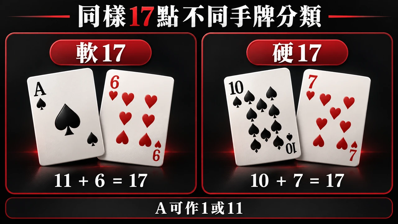 同樣17點不同手牌分類資訊圖